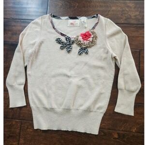 Anthropologie Karen Nicol Belladonna Embellished Pullover Sweater Metallic M EUC